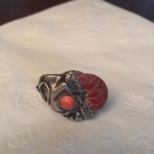Sea coral and pink stone ring
